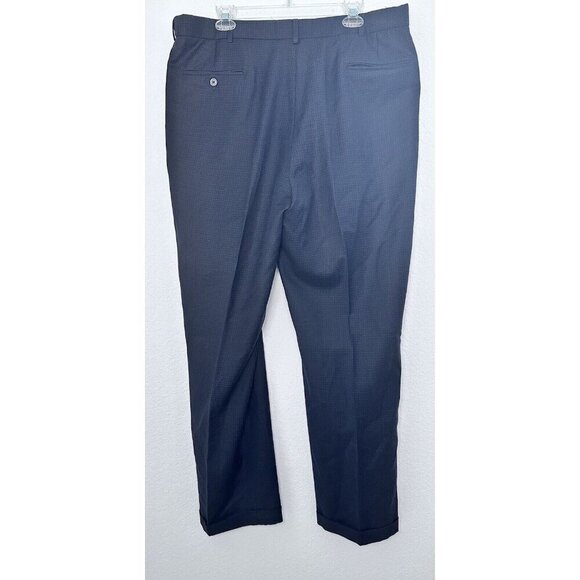 Men's Roundtree  & Yorke‎ Blue Chino Pants Pincheck Wool Pleated Size 38 x 32 - Picture 4 of 8